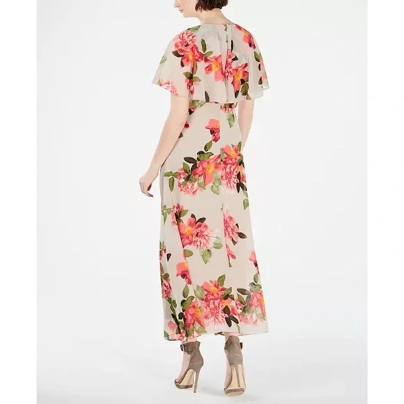 Calvin Klein Floral Printed Capelet Maxi Dress Evening Cocktail Wedding Guest - Picture 2 of 11